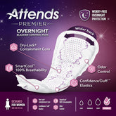 Attends Premier Overnight Bladder Control Pads for Women – Maximum Absorbency 30 per Bag